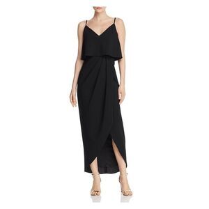 AQUA DRESSES Womens Black Spaghetti Strap V Neck Tea-Length Formal Hi-Lo Dress 2